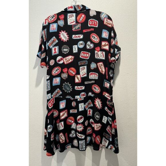 Zara Size Medium Boys Names Heart Print Drop Waist Dress Button Front Artsy RARE - Picture 2 of 9